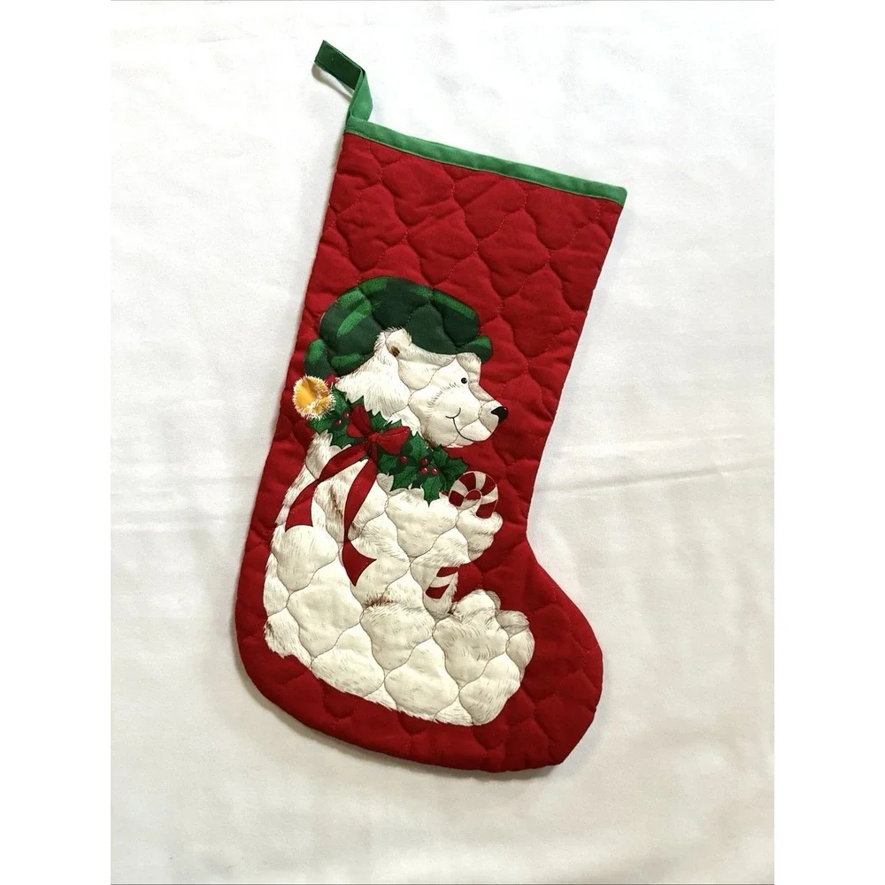Vintage Handmade Quilted Christmas Stocking 14